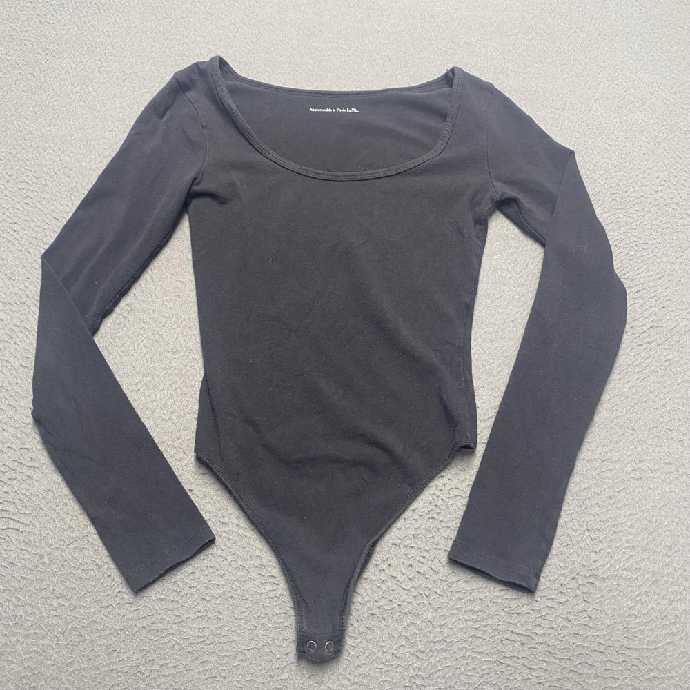 Abercrombie & Fitch Bodysuit Womens 2XS Black Long Sleeve Thong Stretch